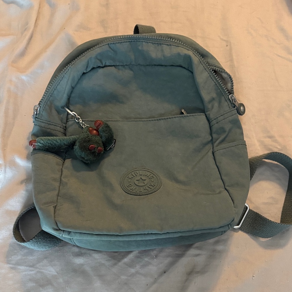 Kipling Olive Backpack with Plush Charm